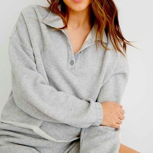 Aerie Fleece-of-mind Cropped Polo Longsleeve